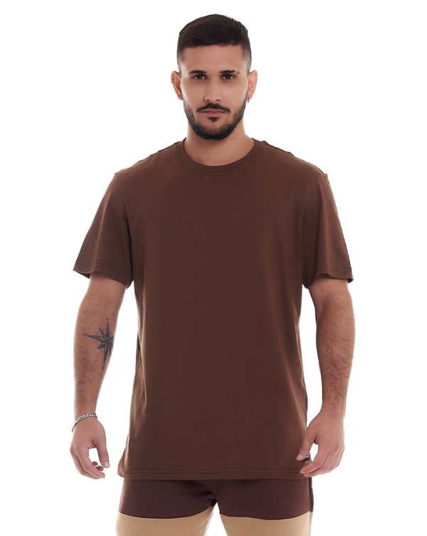 Camiseta Regular Fit Basic Color Marrom Knulu