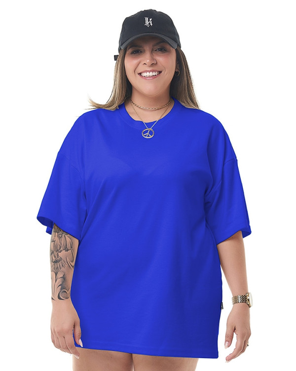 Camiseta Oversized Feminina Soft Azul Royal Knulu
