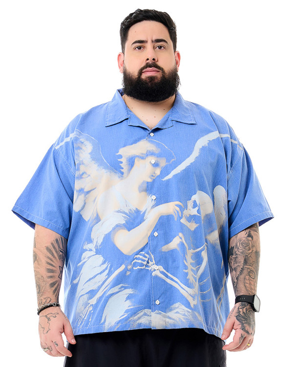 Camisa Oversized Gola Cubana Angel Azul Jeans Knulu