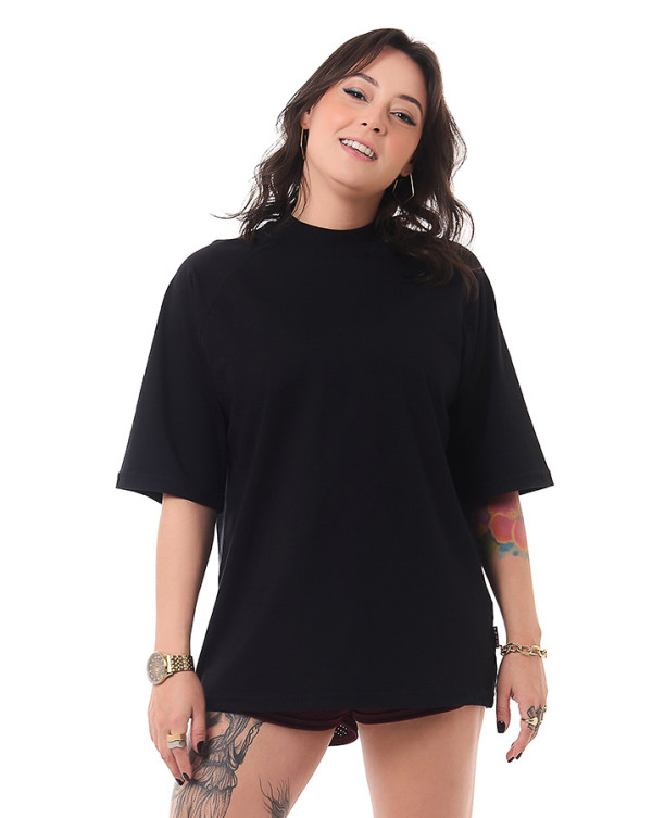 Camiseta Oversized Feminina Gola Alta Basic Preto Knulu