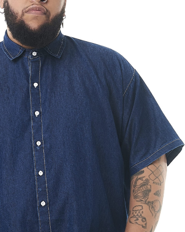 Camisa Jeans Oversized Stoned Azul Knulu