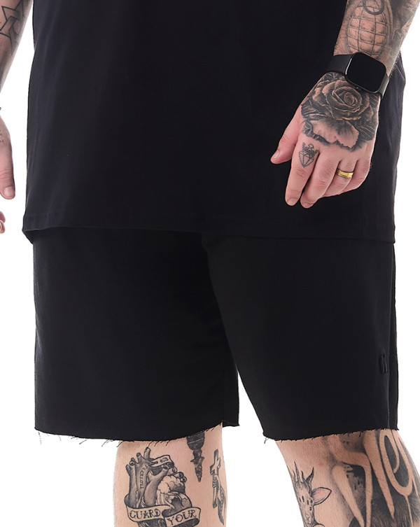 Bermuda Moletom Casual Bordada Corte a Fio Preto Knulu