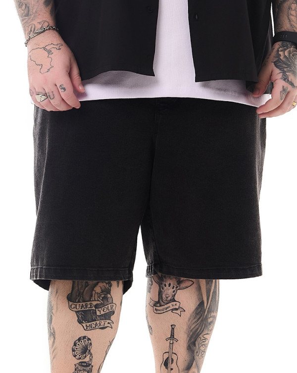 Bermuda Jeans Masculina Black Wash Com Cós de Elástico Knulu
