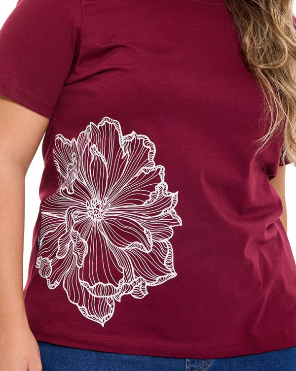 Camiseta Feminina Flower Line Vinho Knulu