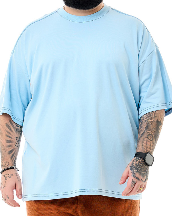 Camiseta Oversized Boxy Shoulder Line Azul Bebê Knulu