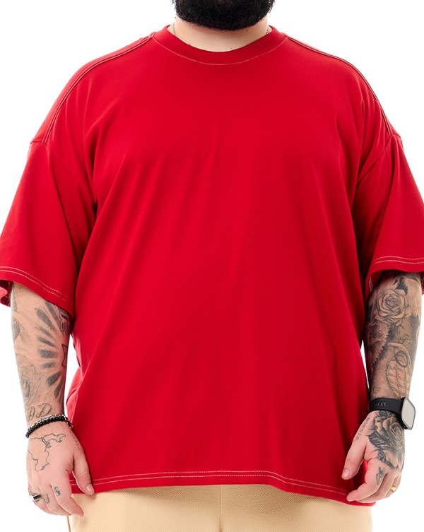 Camiseta Oversized Boxy Shoulder Line Vermelho Knulu