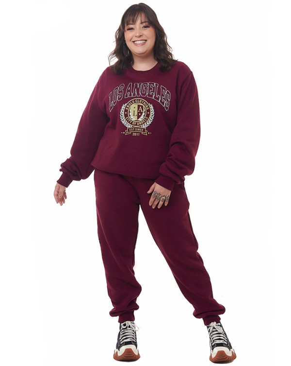 CALÇA FEMININA JOGGER MOLETOM INTENSITY BORDO KNULU