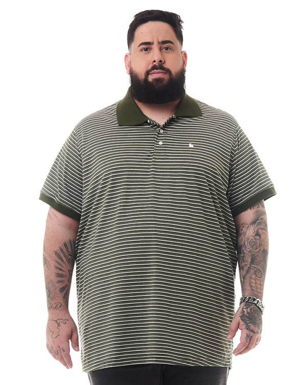 Camisa Polo Piquet Striped Essence Verde Knulu