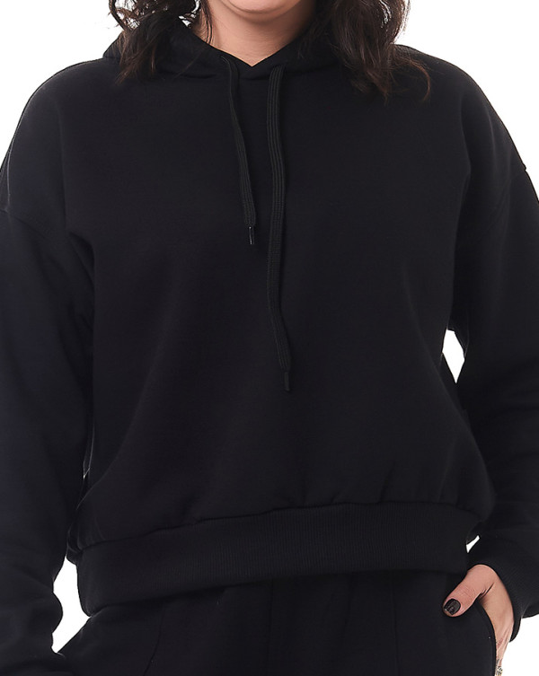 Casaco Moletom Feminino Oversized Boxy Preto Knulu