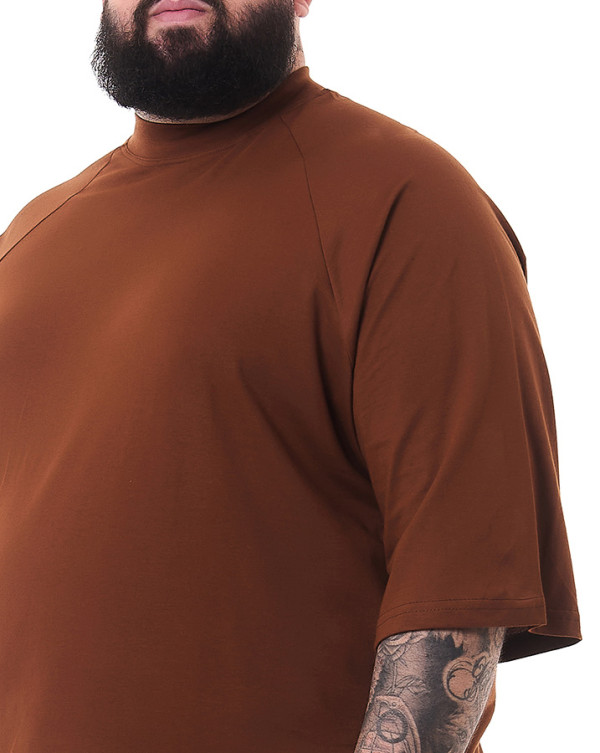 Camiseta Oversized Gola Alta Basic Marrom Knulu