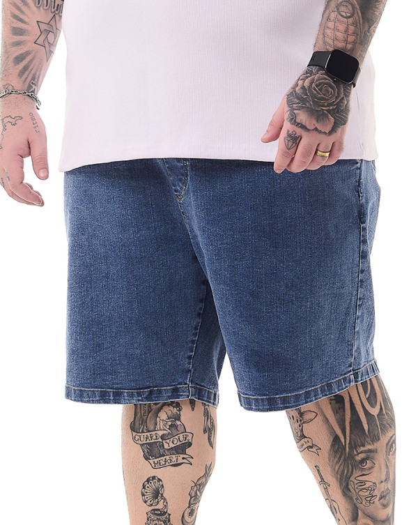 Bermuda Jeans Masculina Blue Wash Com Cós de Elástico Knulu