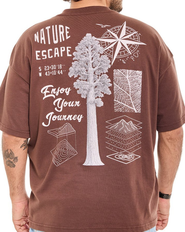 Camiseta Oversized Boxy Nature Escape Marrom Knulu
