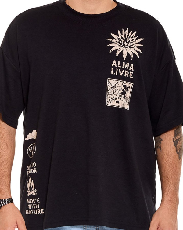 Camiseta Oversized Boxy Alma Livre Preto Knulu