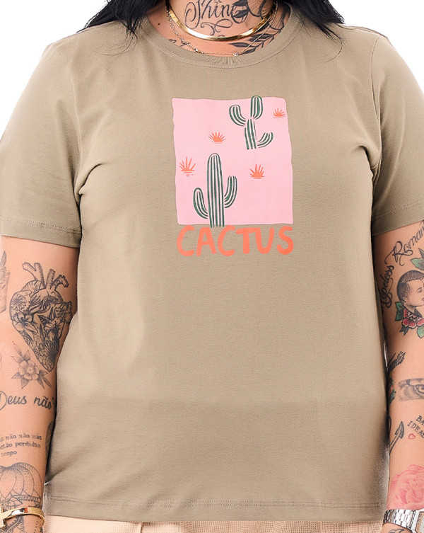 Camiseta Feminina Cactus Verde Oliva Knulu